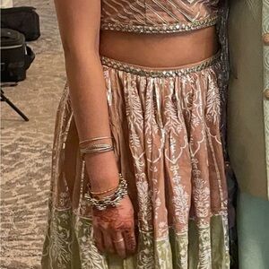 Elegant Pink and Green Embroidered Lehenga